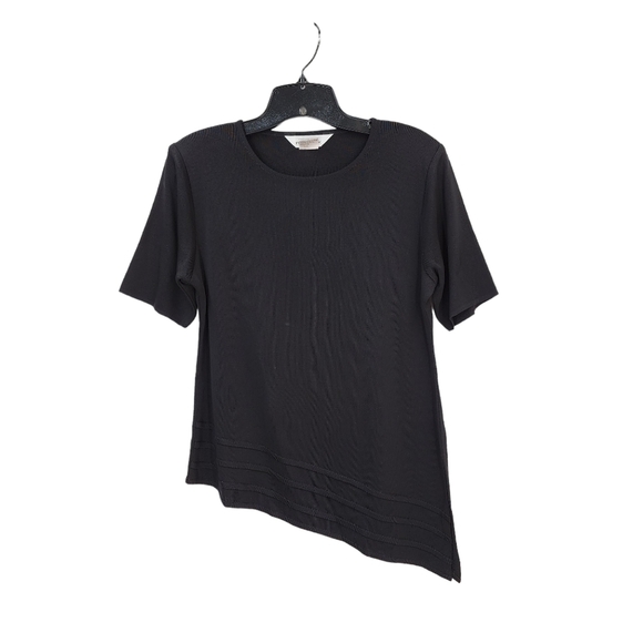 Misook Women's Short Sleeve Asymmetric Hem Top Black - S - Picture 1 of 6